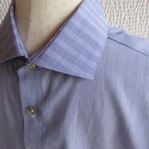 Calvin Klein Blue Mens Shirt  17 No Iron Slim Fit Long Sleeve Mix Print L